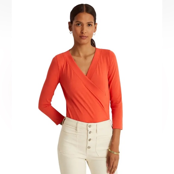 Luren Ralph Lauren surplice jersey top, blue, L - Picture 1 of 7